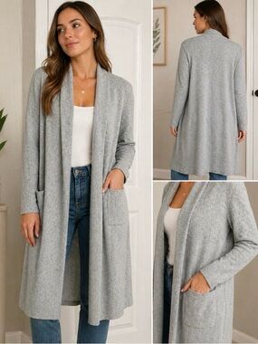 Maxsport Gray Long Open Cardigan Sweater M Pockets